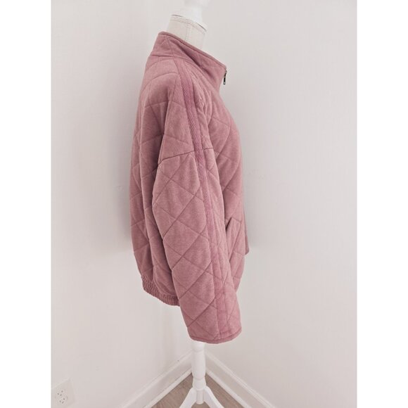 Bagatelle Quilted Cotton French Terry Zip Up Pink Stand Collar Womens Jacket XL - Picture 7 of 13